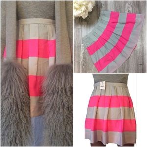 J. Crew Factory Pleated Pink Gray Stripe Skirt